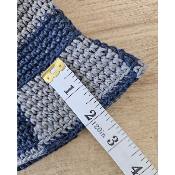 Checkered Crochet Bucket Hat - Navy/Gray (Handmade) - Picture 10 of 11